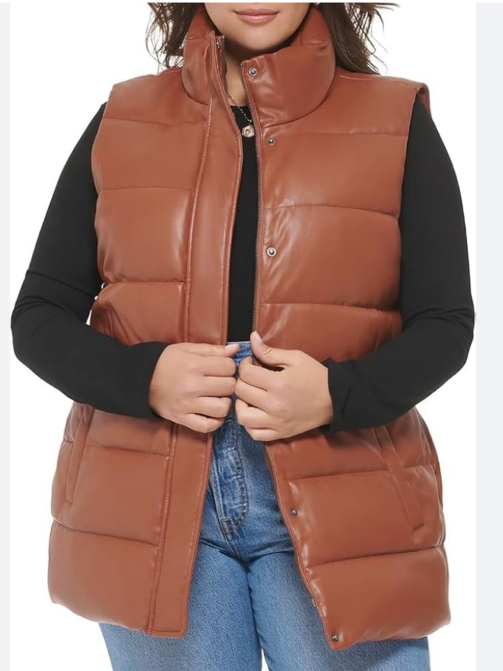 Levi’s Water Resistant Faux Leather Puffer Vest Camel XXL - Picture 2 of 4